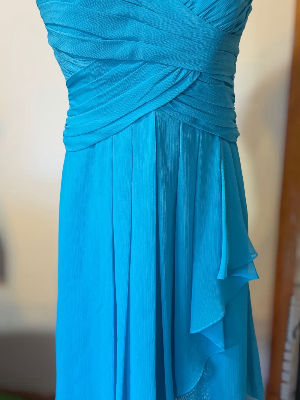David's Bridal Strapless Turquoise Chiffon Gown